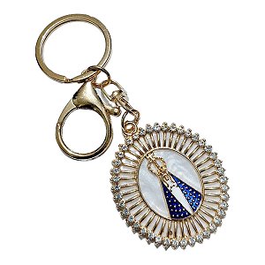 CHAVEIRO DOURADO NOSSA SENHORA APARECIDA MOSQUETÃO PEROLADO