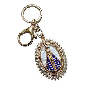 CHAVEIRO RELIGIOSO PEROLADO STRASS OVAL APARECIDA
