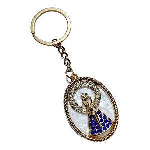 CHAVEIRO RELIGIOSO PEROLADO STRASS NOSSA SENHORA APARECIDA