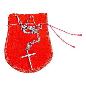 COLAR religioso AÇO INOX 50CM PRATEADO pingente cruz 3,5 cm