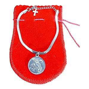 Pulseira Aço Inox Snake Pingente são miguel arcanjo prata