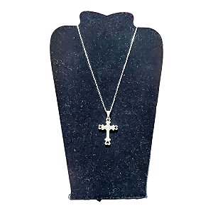 COLAR corrente AÇO INOX 60CM tijolinho Cruz Coração prata