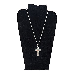 COLAR corrente AÇO INOX 70CM tijolinho CRUZ ORAÇÃO PAI NOSSO