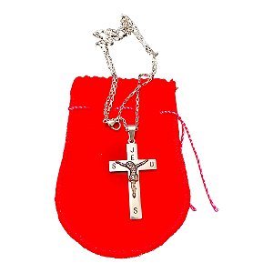 COLAR corrente AÇO INOX 70 CM tijolinho pingente CRUZ JESUS