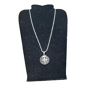 COLAR TRANÇADO CORDÃO BAIANO AÇO INOX 60CM MEDALHA SÃO BENTO