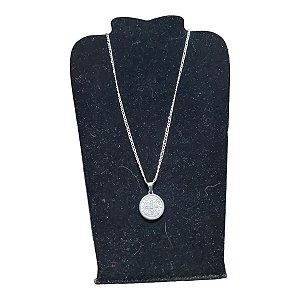 COLAR CORRENTE AÇO INOX FÍGARO 70cm MEDALHA SÃO BENTO RELEVO