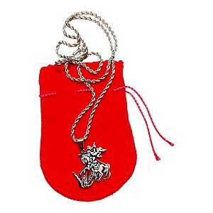 COLAR TRANÇADO BAIANO AÇO INOX 60CM PINGENTE SANTO são jorge