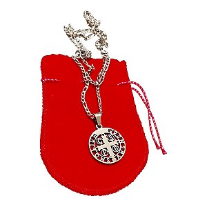 COLAR CORRENTE AÇO INOX FÍGARO 60cm MEDALHA SÃO BENTO VAZADO