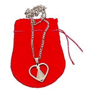 COLAR CORRENTE AÇO INOX FÍGARO 60cm N. SRA.APARECIDA CORAÇÃO