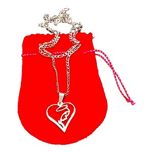 COLAR CORRENTE AÇO INOX FÍGARO 70 cm SANTA NSA CORAÇÃO PRATA