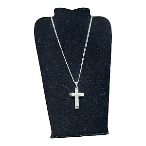 COLAR CORRENTE AÇO INOX FÍGARO 70 cm CRUZ ORAÇÃO PAI NOSSO