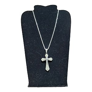 COLAR TRANÇADO CORDÃO BAIANO AÇO INOX 60 CM PINGENTE CRUZ