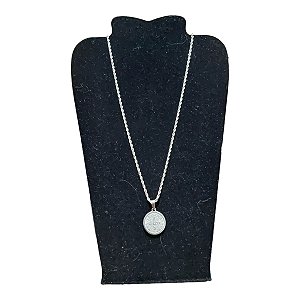 COLAR TRANÇADO CORDÃO BAIANO AÇO INOX 60CM MEDALHA SÃO BENTO