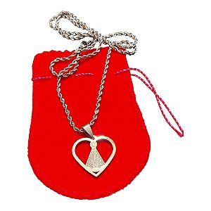 COLAR TRANÇADO BAIANO 70CM AÇO INOX CORAÇÃO N.SRA. APARECIDA