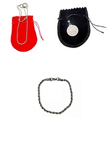 COLAR + pulseira TRANÇADO CORDÃO AÇO INOX MEDALHA SÃO BENTO