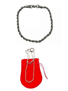 COLAR 60cm + pulseira baiana TRANÇADA AÇO INOX CORDÃO 2MM