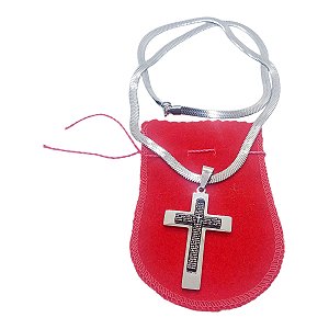Corrente colar Aço Inox Snake Serpente CRUZ RELEVO PRETO