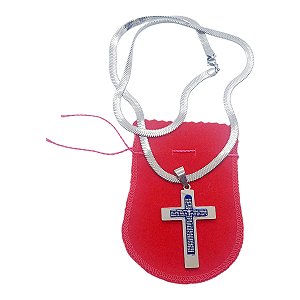 Corrente colar Aço Inox Snake Serpente CRUZ RELEVO AZUL