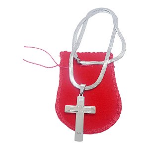 Corrente colar Aço Inox Snake Serpente CRUZ RELEVO PRATA