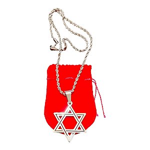 COLAR CORRENTE BAIANO AÇO INOX TRANÇADA Estrela Davi grande