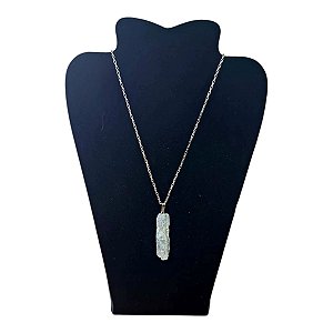 Colar CORRENTE Aço Inox Pingente Pedra Bruta Cianita Azul