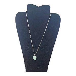 Colar CORRENTE Aço Inox Pingente Pedra Bruta Quartzo Verde