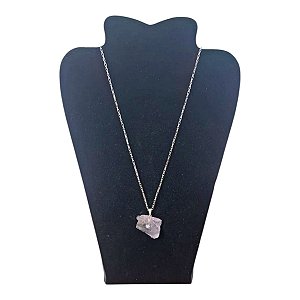 Colar CORRENTE Aço Inox Pingente Pedra Bruta Ametista