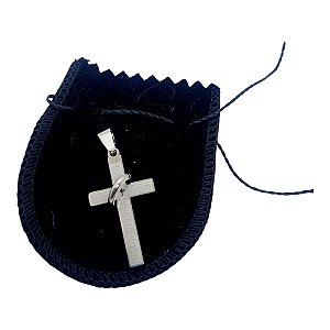 Pingente Aço Inox argola Cruz Oração Pai Nosso crucifixo