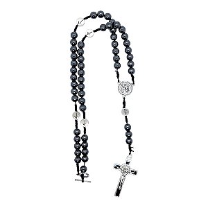 TERÇO COLAR PESCOÇO PEDRA HEMATITA MEDALHA FÉ GRANDE 8 MM