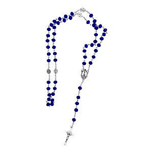 TERÇO NOSSA SENHORA APARECIDA CRISTAL azul metal 50cm x 8mm