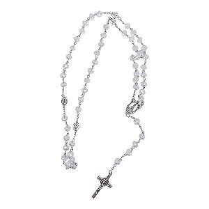 TERÇO NOSSA SENHORA APARECIDA CRISTAL branco metal 50cmx 8mm