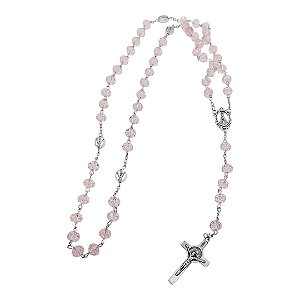 TERÇO NOSSA SENHORA APARECIDA CRISTAL rosa metal 50cm x 8mm