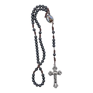 TERÇO DE pedra HEMATITA NOSSA SENHORA APARECIDA contas 6MM