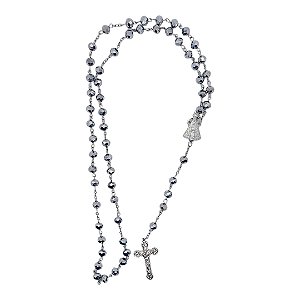 TERÇO NOSSA SENHORA APARECIDA CRISTAL CINZA metal 53cmx 8mm