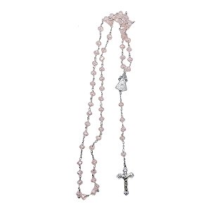 TERÇO NOSSA SENHORA APARECIDA CRISTAL ROSA metal 53cmx 8mm