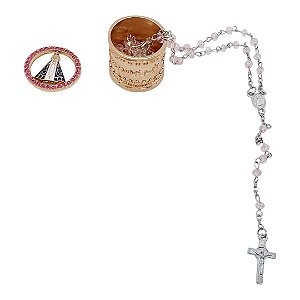 TERÇO colar PESCOÇO rosa NOSSA SENHORA APARECIDA RELICÁRIO