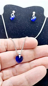 Conjunto Colar Brinco zircônia Ponto De Luz CORAÇÃO Aço Inox