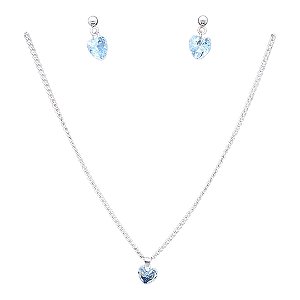 CONUNTO Colar Brinco Ponto De Luz zircônia CORAÇÃO Aço Inox