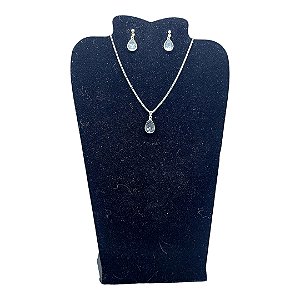 Conjunto CHOKER Colar Brinco zircônia Ponto Luz GOTA AÇOINOX