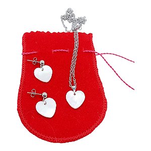 Conjunto Feminino AÇO INOX CHOKER Colar Brinco CORAÇÃO PEROL