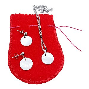 Conjunto Feminino AÇO INOX CHOKER Colar Brinco REDONDO PEROL