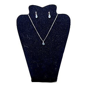 Conjunto Ponto DE Luz GOTA AÇO INOX Colar Brinco zircônia