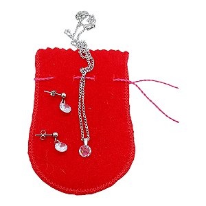 Conjunto FEMININO Ponto Luz zircônia AÇO INOX Colar Brinco