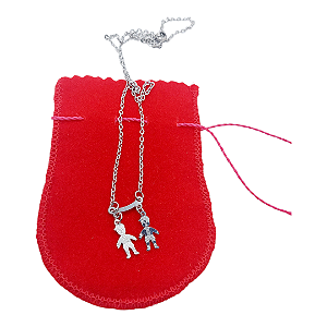 Colar CHOKER AÇO INOX Mamãe Mãe 2 FilhoS MeninoS Canga PRATA