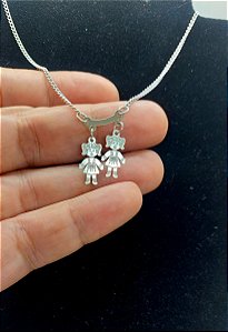 Colar CHOKER AÇO INOX Mamãe Mãe 2 FilhAS MeninAS Canga PRATA