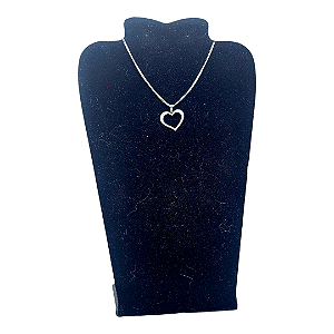 Colar CHOKER FEMININO AÇO INOX CORAÇÃO VAZADO PRATA CORENTE
