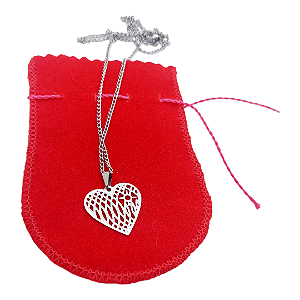 Colar GARGANTILHA FEMININA AÇO INOX CORAÇÃO PRATA CORRENTE