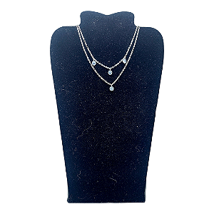 Colar CHOKER GARGANTILHA DUPLA AÇO INOX 4 PONTO DE LUZ PRATA