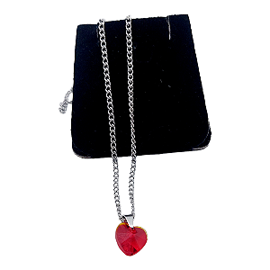 Colar CHOKER FEMININO AÇO INOX Ponto De Luz CORAÇÃO VERMELHO