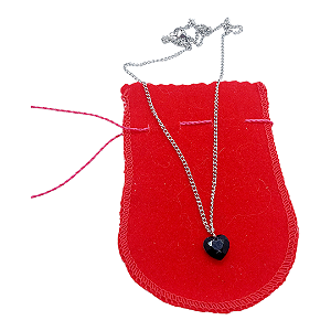 Colar CHOKER FEMININO AÇO INOX CORAÇÃO zirconia PRETO PRATA